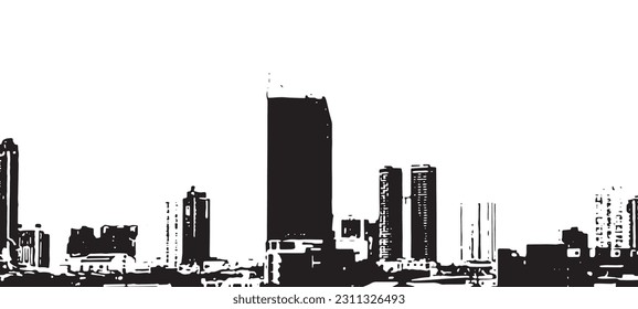 Construcción de ilustraciones vectoriales en blanco y negro de edificios altos urbanos.