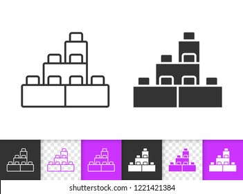 Building Block Black Linear And Silhouette Icons. Thin Line Sign Of Lego Brick. Constructor Outline Pictogram Isolated On White, Transparent Background. Vector Icon Of Kids Game Simple Symbol Closeup