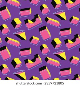 Building blocks 3D seamless vector pattern, 90s retro style, SHOTLIST1990