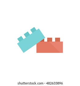 Building blocks icon in flat color style. Children toy playing game creativity
