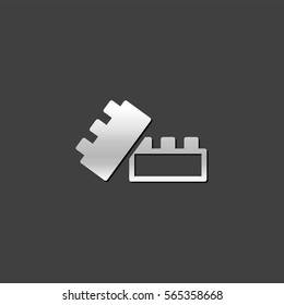 Building blocks icon in metallic grey color style. Children, toy, creativity 