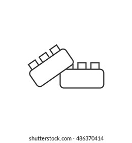 Building blocks icon in thin outline style. Children toy playing game creativity