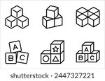 Building blocks line icon set. Thin line flat symbol of toys and construction. vector illustration on white background.