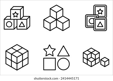 Building blocks line icon set. Outline symbol of toys and construction. Editable stroke flat on white background