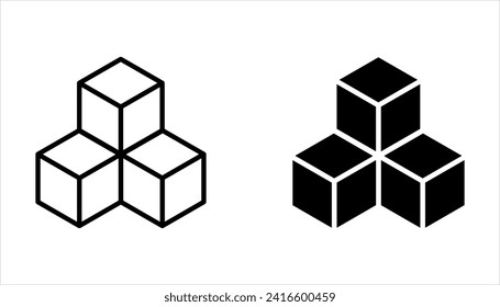 Building blocks line icon set. Outline symbol of toys and construction. Editable stroke flat on white background