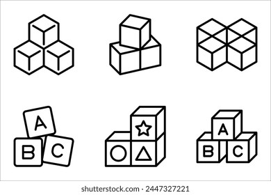 Building blocks line icon set. Thin line flat symbol of toys and construction. vector illustration on white background.