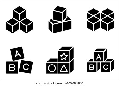 Building blocks line icon set. Thin line flat symbol of toys and construction. vector illustration on white background.