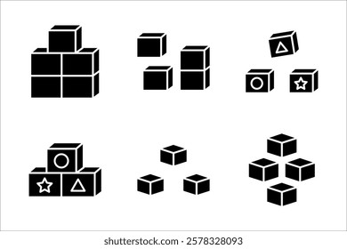 Building blocks line icon set. Thin line flat symbol of toys and construction. vector illustration on white background.