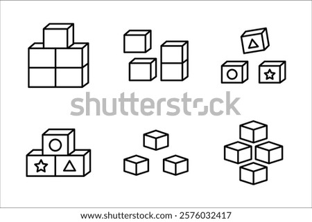 Building blocks line icon set. Thin line flat symbol of toys and construction. vector illustration on white background.