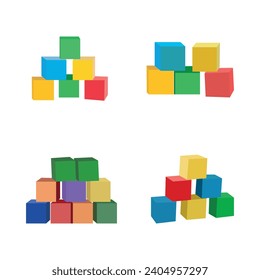 Bloques De Construcción Ilustración Vectorial Conjunto Con Fondo Blanco De Imágenes Aisladas Y Bloques De Construcción, Juego Infantil De Cubo, Torre De Diversión, Bloque De Educación 3D.