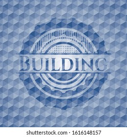 Building blue emblem with geometric pattern background. Vector Illustration. Detailed.