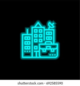 Building blue glowing neon ui ux icon. Glowing sign logo vector