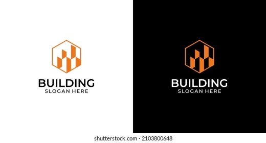 Building blue logo among other buildings