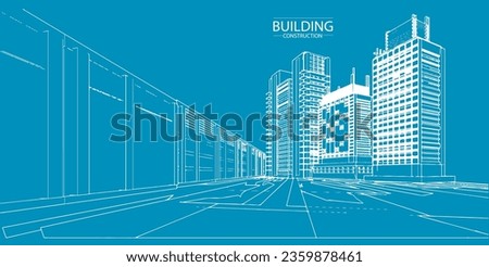 Building blue print perspective construction plan facades architectural sketch.Vector illustration