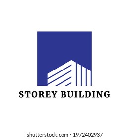 building in blue square logo vector