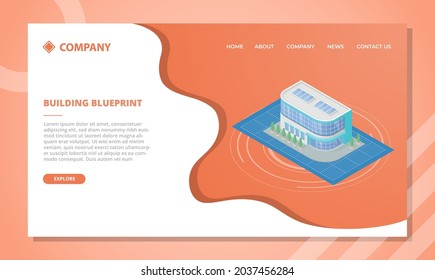 building blueprint concept for website template or landing homepage with isometric style
