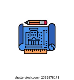 building blueprint vector icon. real estate icon filled line style. perfect use for logo, presentation, website, and more. modern icon design color line style