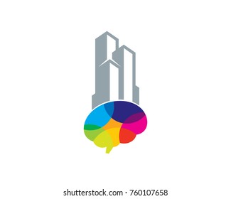 Building Brain Icon Logo Design Element