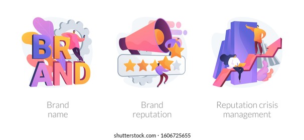 Building brand marketing strategy. Product awareness and recognition campaign. Brand name, brand reputation, reputation crisis management metaphors. Vector isolated concept metaphor illustrations.