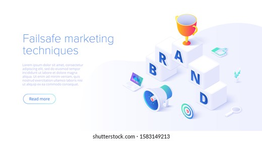 Building Brand Strategy In Isometric Vector Illustration. Identity Marketing And Reputation Management. Brand Persona Creation. Web Banner Layout Template. 