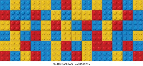 Building brick vector background. Vector Illustration of block brick toy for baby and kid. Seamless texture pattern banner, wall, wallpaper, post, poster, flyer, cover, brochure