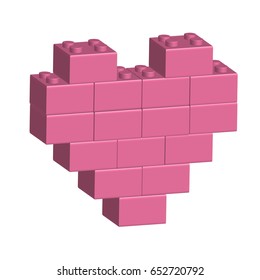 Building bricks in 3D pink heart, vector