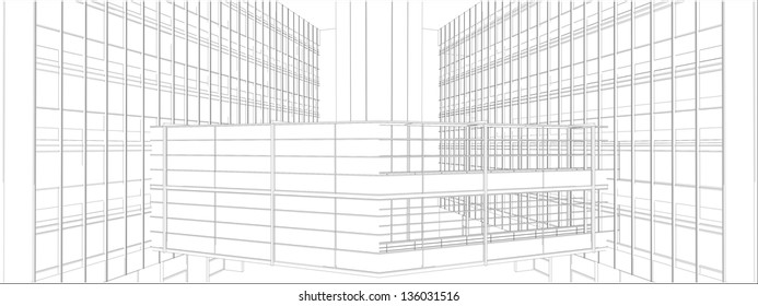 Building With Bridge Steel Glass Cage Transition Vector 02