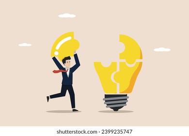 Building brilliant business ideas, big ideas for business success, building concept ideas for companies, smart entrepreneurs building brilliant idea light bulb puzzles.