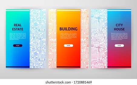 Building Brochure Web Design. Vector Illustration of Outline Poster.