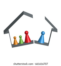 Building broken family home in 3D, vector