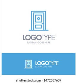 Building, Build, Construction, Door Blue outLine Logo with place for tagline