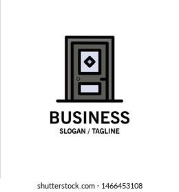 Building, Build, Construction, Door Business Logo Template. Flat Color. Vector Icon Template background