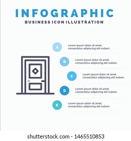 Building, Build, Construction, Door Line icon with 5 steps presentation infographics Background. Vector Icon Template background