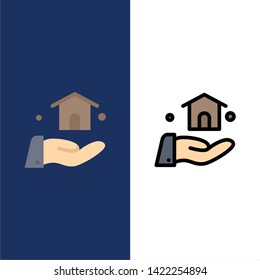 Building, Build, Construction  Icons. Flat and Line Filled Icon Set Vector Blue Background