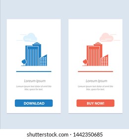 Building, Build, Dormitory, Tower, Real Estate  Blue and Red Download and Buy Now web Widget Card Template