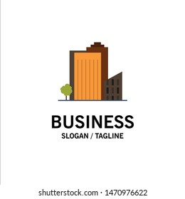 Building, Build, Dormitory, Tower, Real Estate Business Logo Template. Flat Color. Vector Icon Template background