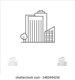 Building, Build, Dormitory, Tower, Real Estate Bold and thin black line icon set