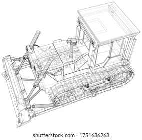 Building bulldozer illustration vector. Wire-frame line isolated. Vector rendering of 3d.