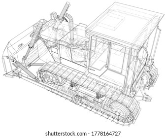 Building bulldozer illustration vector. Wire-frame line isolated. Vector rendering of 3d.