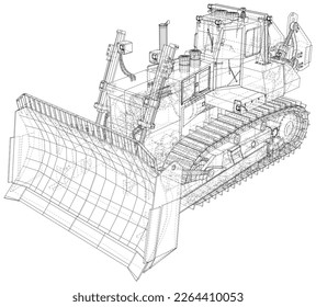 Building bulldozer illustration vector. Wire-frame line isolated. Vector rendering of 3d.