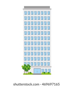 building business tower window tree door apartment city vector  illustration isolated
