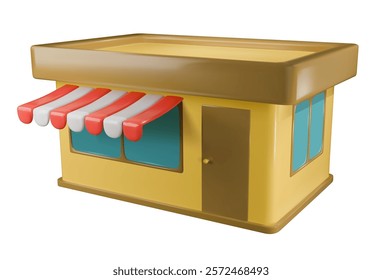 Building of a cafe shop on a white background. Isolated vector 3D illustration of the store building exterior facade.