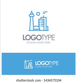 Building, Canada, City, Famous City, Toronto Blue outLine Logo with place for tagline