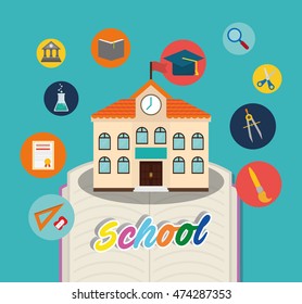 building cap lupe diploma flask book back to shool education  icon set. Colorful and flat design. Vector illustration