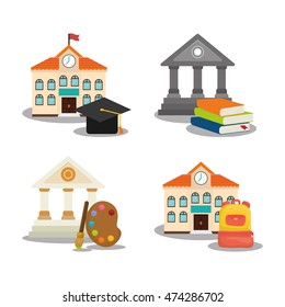 building cap paint bag books back to shool education icon set. Colorful and flat design. Vector illustration