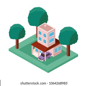building and car scene isometric