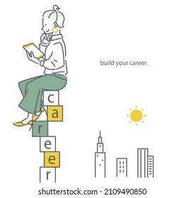 building up career, simple bicolor illustration
