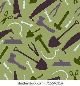 Building and carpentry tools silhouette seamless pattern. Vector illustration
