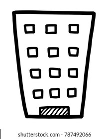 building / cartoon vector and illustration, black and white, hand drawn, sketch style, isolated on white background.