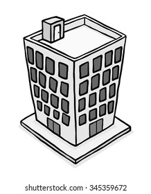 building / cartoon vector and illustration, grayscale, hand drawn style, isolated on white background.